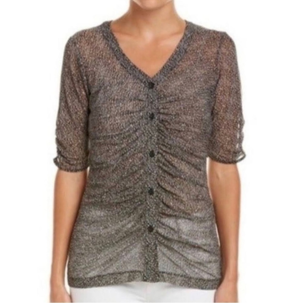 CAbi Sheer Gathered Placket Blouse Size M